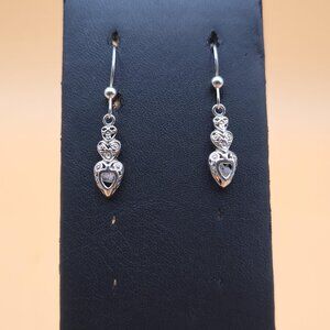 Sterling Silver Floating CZ Gem Many Hearts Dangle Earrings A4726